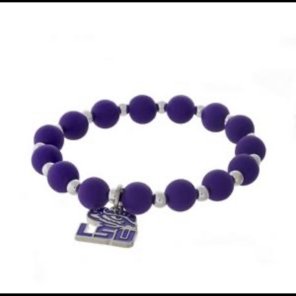 LSU, silver tone beaded stretch bracelet - Picture 3 of 3